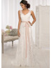 Ivory Lace Deep V Back With Champagne Lining Wedding Dress 